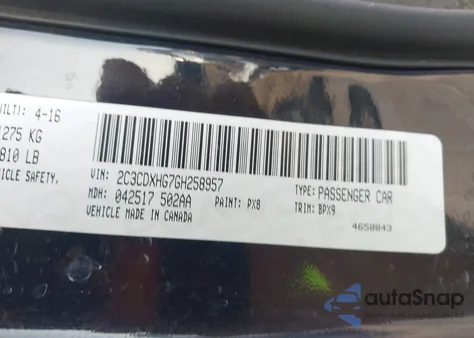 2016 Dodge Charger Sxt из США, поврежденный, VIN 2C3CDXHG7GH258957